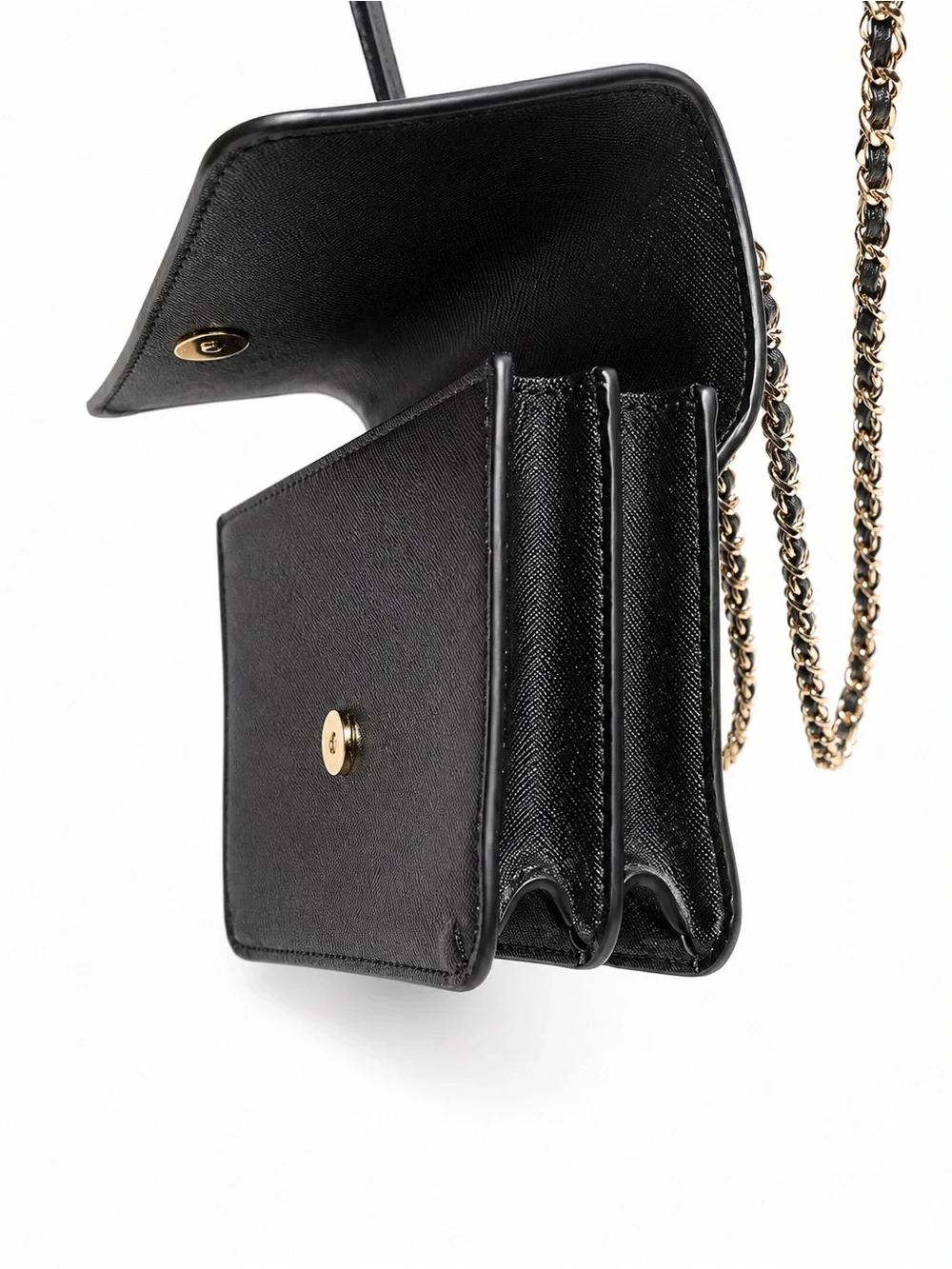 Tory Burch Black Saffiano Leather Chain Crossbody with Gold Hardware
